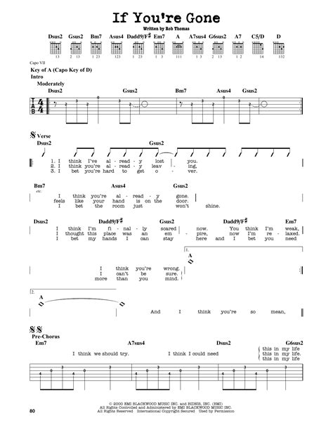 If You're Gone by Matchbox Twenty - Guitar Cheat Sheet - Guitar Instructor