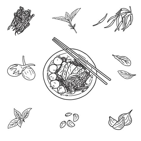 Pad Thai stir-fried rice noodle local Thailand food, hand draw sketch vector. With chopstick and ...