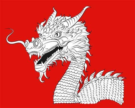 Premium Vector | Black and white sketch of scary chinese dragon on red background mythological ...