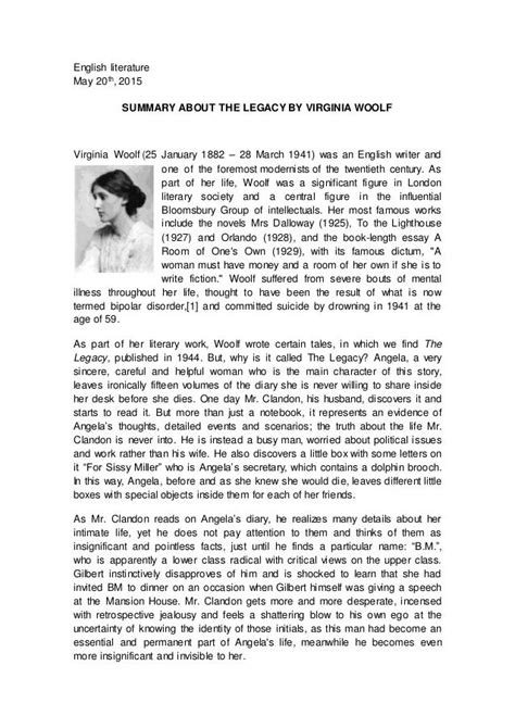 SUMMARY ABOUT THE LEGACY BY VIRGINIA WOOLF