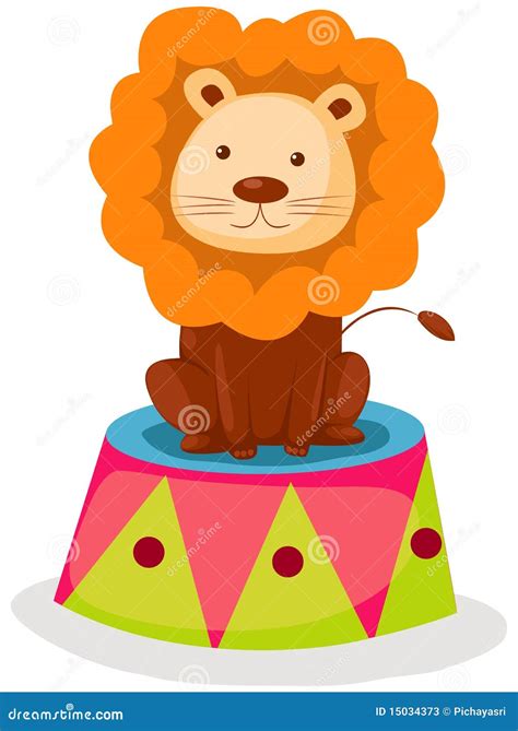 Lion In Circus. Wild Angry Lion Acrobat Jumping In Fire Circle Circus Performer Show Vector ...