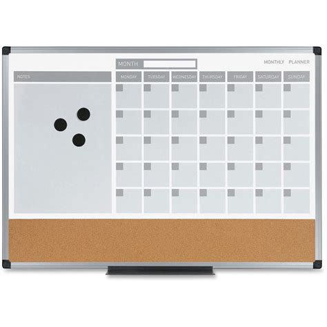 MasterVision 3-in-1 Combo Monthly Calendar Board - Monthly - 4 Month - Silver, Gray - Aluminum ...