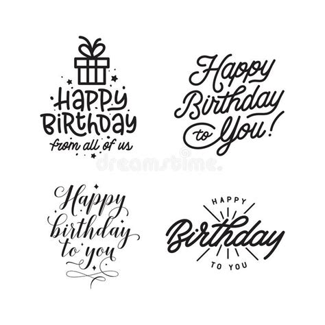 Happy Birthday Hand Lettering Compositions Set. Vector Vintage Illustration. Stoc… | Happy ...