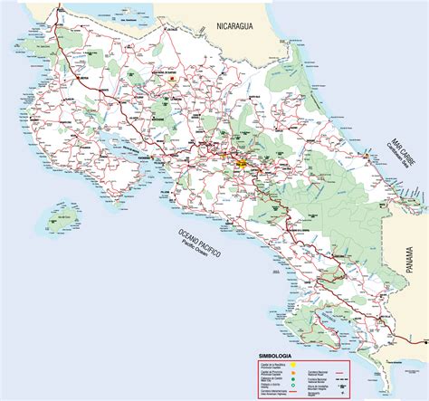 Large road map of Costa Rica with cities, national parks and airports | Costa Rica | North ...