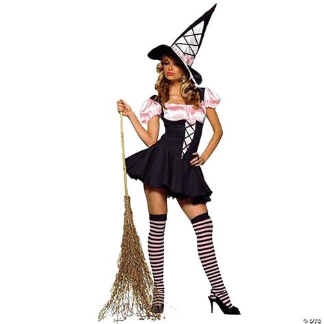 Step into Halloween in style with this corset-style witch costume. Includes pink satin sleeves ...