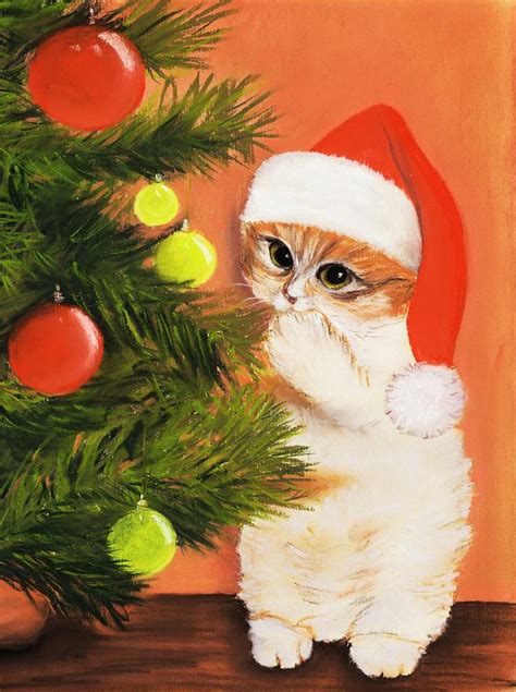 Christmas Kitty Painting by Anastasiya Malakhova