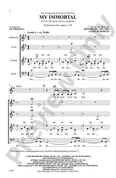 My Immortal: SATB divisi, a cappella Choral Octavo: Ben Moody - Digital ...