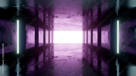 Concrete reflection room Sci fi with blue and pink light, 3d rendering. Stock Illustration ...