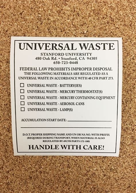 “Universal Waste” Sticker – Stanford Environmental Health & Safety