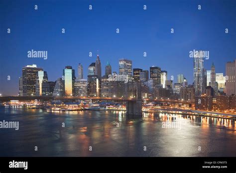 USA, New York state, New York city, Brooklyn Bridge with cityscape at night Stock Photo - Alamy