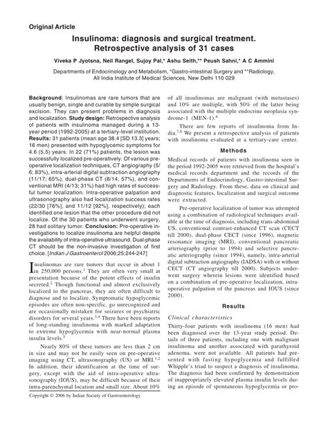 (PDF) Insulinoma: Diagnosis and surgical treatment. Retrospective ...