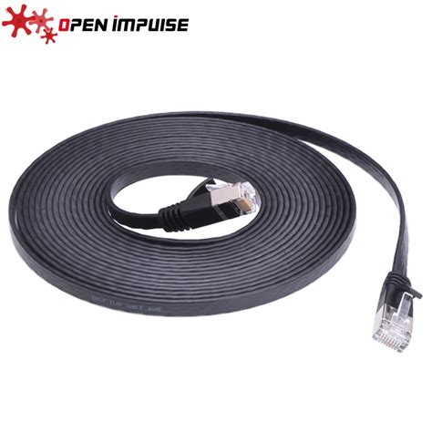 Black Shielded Ethernet Cable 5m CAT7 RJ 45 Ultra Thin Flat Ethernet ...