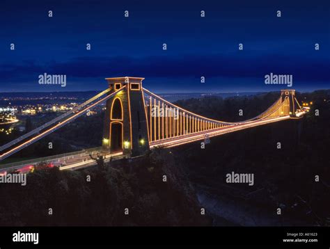 Clifton Suspension Bridge Bristol at night looking south west from ...