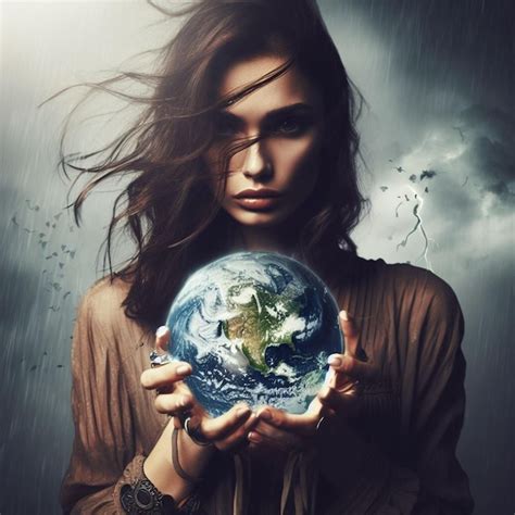 Premium Photo | Woman cradle planet earth earth day concept