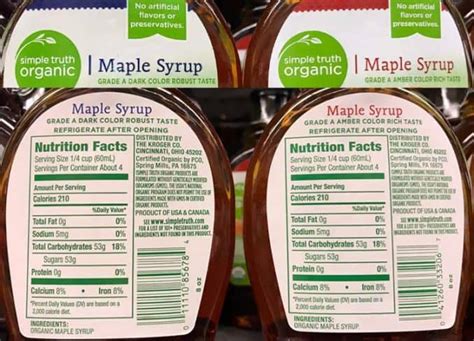 labels for maple syrup nutrition facts, grade A light and grade B dark - Superfoodly