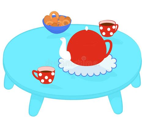 Turquoise Tea Table with Cookies and Teapot Stock Vector - Illustration ...