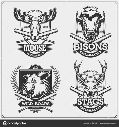 Set Baseball Badges Labels Design Elements Sport Club Emblems Deer Stock Vector Image by ...