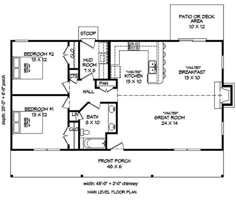 2 Bedrm, 1200 Sq Ft Cottage House Plan #196-1010