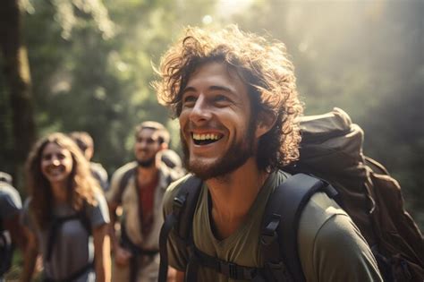 Premium AI Image | A group of friends on a backpacking expedition ...