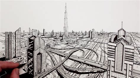 How to Draw Dubai City in Perspective - YouTube