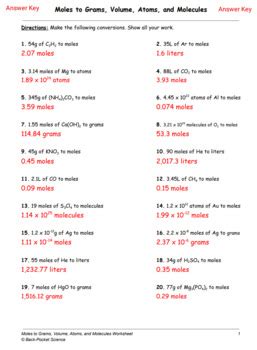 Grams And Particles Conversion Worksheet