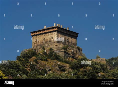 The Castello di Verrès, a formidable fortress completed in 1390, in the Aosta Valley, Italy. The ...