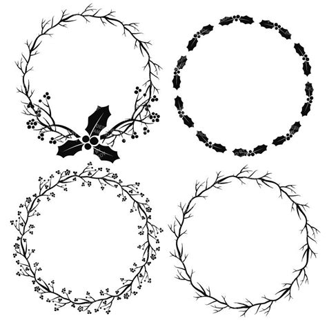 Holly Wreaths Clipart in Black - DIY Crafts