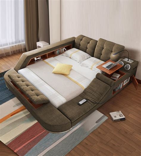 Buy Urban King Size Upholstered Bed with Storage in Brown Colour by Home City Online - King Size ...