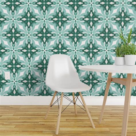 Peel-and-Stick Removable Wallpaper Tile Modern Geometric Green And White Mint - Walmart.com