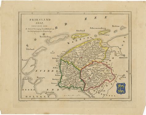 Antique Map of Friesland by Veelwaard (c.1865)