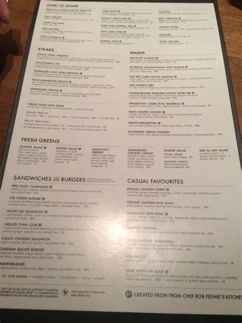 Menu at Cactus Club Cafe Idylwyld Drive, Saskatoon