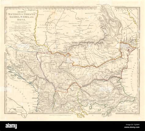 BALKANS ANCIENT. Macedonia, Thracia, Illyria, Moesia and Dacia. SDUK 1845 map Stock Photo - Alamy