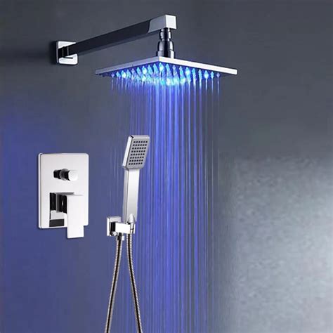 Wall Mounted Bathroom LED Color Changing Rainfall Shower Head Shower Set Faucet Taps Single ...