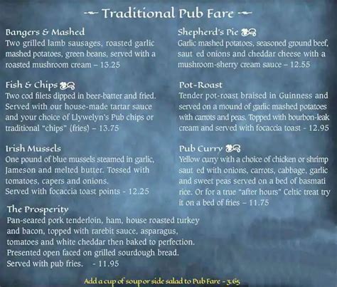 Menu at Llywelyn's Pub, Webster Groves, 17 W Moody Ave