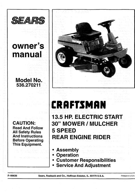 Craftsman 536270211 User Manual REAR ENGINE RIDING MOWER Manuals And ...