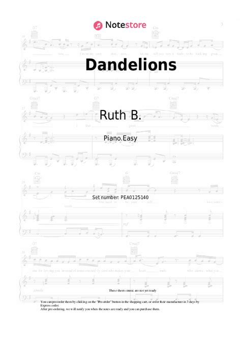 Dandelions piano sheet music easy Ruth B. in Note-Store.com | Piano ...