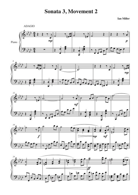 Piano sonata number 3, 2nd movement Sheet Music | Ian J. Miller | Piano ...