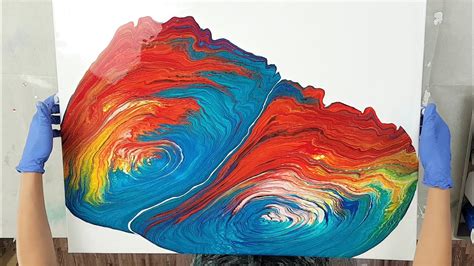 Acrylic Pouring LARGE Canvas😮 - Paint Kiss Ring Pour. Fluid Painting Technique for Beginners ...