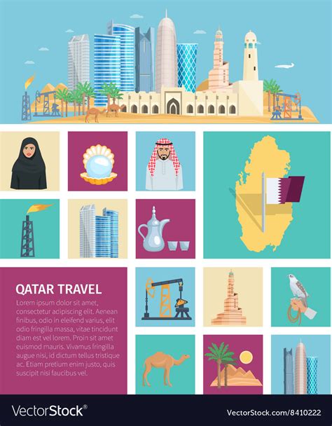 Qatar culture flat icon set Royalty Free Vector Image