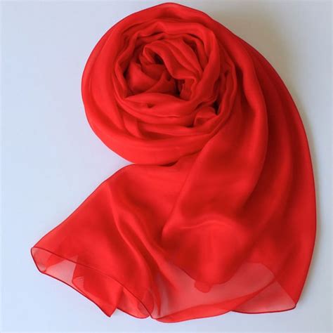 True Red Silk Scarf Bright Red Silk Chiffon Scarf AS6