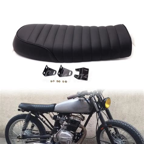 Black Flat Brat Saddle Vintage Cafe Racer Seat For Honda CB350 CB400 ...