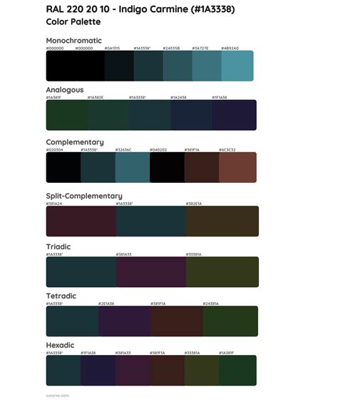 RAL 220 20 10 - Indigo Carmine color palettes and color scheme combinations - colorxs.com