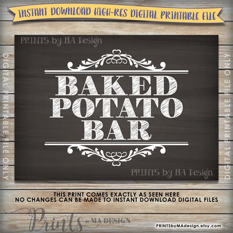 Baked Potato Bar Sign, Potato Station, Graduation, Birthday, Retirement, Wedding Shower ...