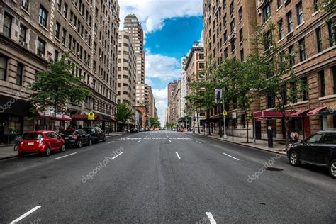 New York City Manhattan empty street at Midtown at sunny day — Stock Photo © JANIFEST #110010034