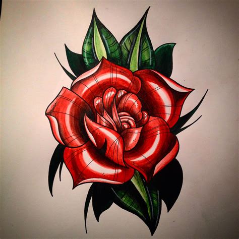 Neotraditional rose tattoo drawing in colouring pencil | Rose drawing tattoo, Rose tattoo ...