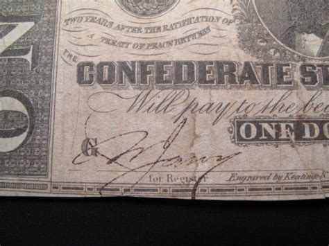 372: ANTIQUE CONFEDERATE STATES ONE DOLLAR BILL 1864 : Lot 372