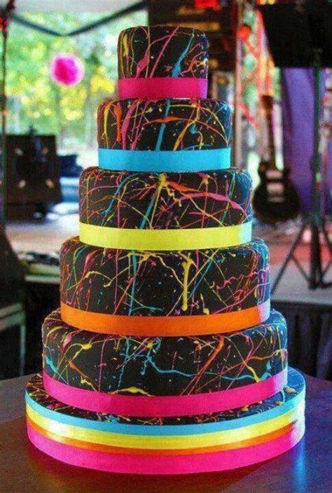 rainbow splatter cake | Splatter cake, Paint splatter cake, Neon cakes