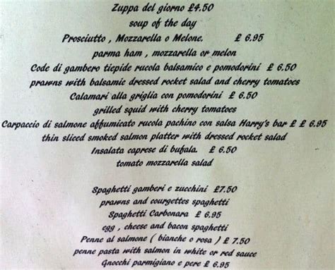 Menu at Adrian's Restaurant, London