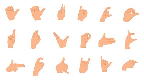 Set of different hand gestures. Hand sign. Vector illustrations of hand ...