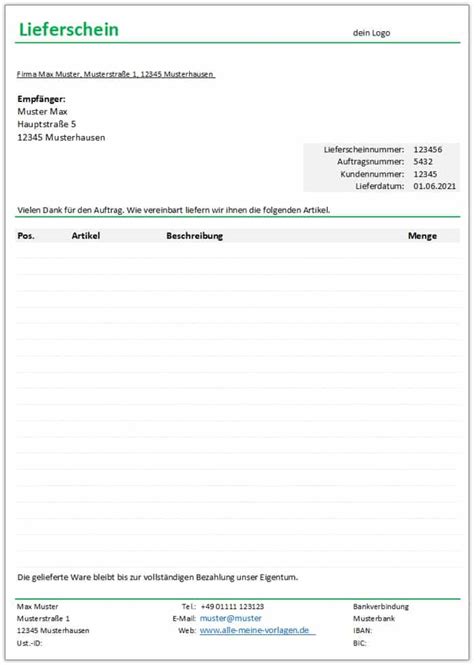 Lieferschein Vorlage – jetzt kostenlos downloaden - Alle-meine-Vorlagen.de